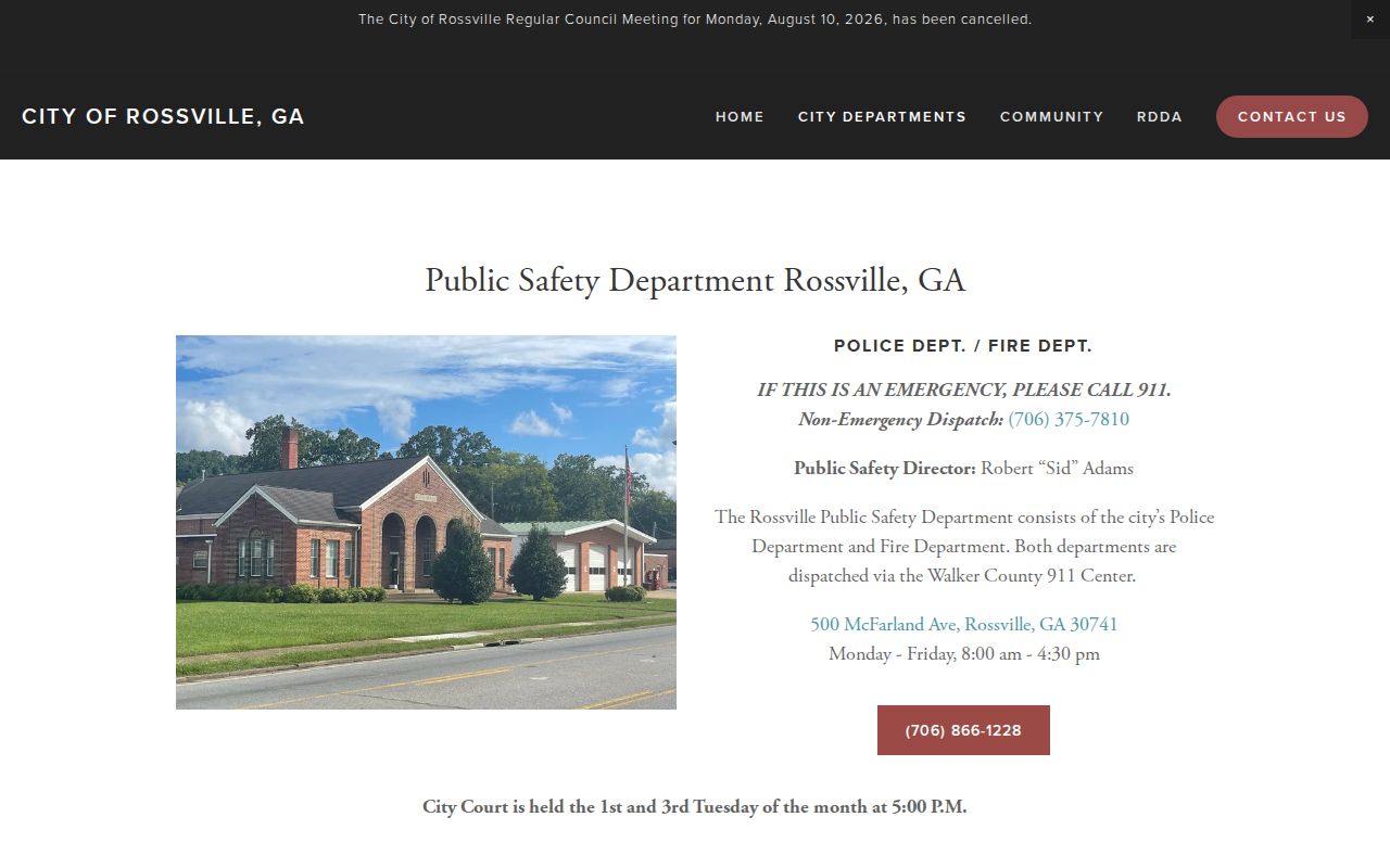 Rossville Public Safety city arrest records source for Walker County busted mugshots