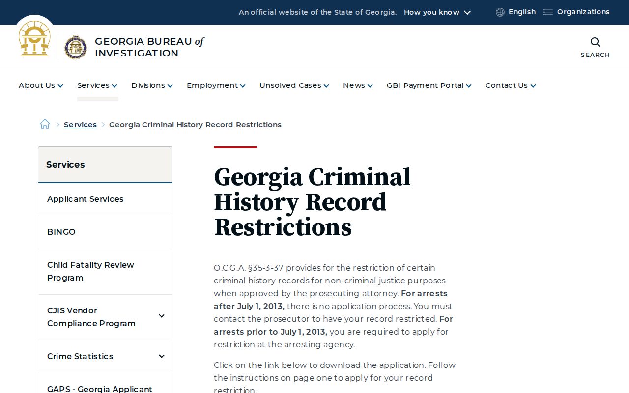 Georgia criminal history restriction procedure for Walker County booking records