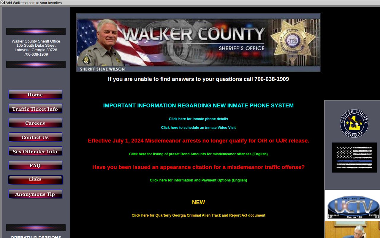 Walker County Sheriff's Office jail and booking records homepage
